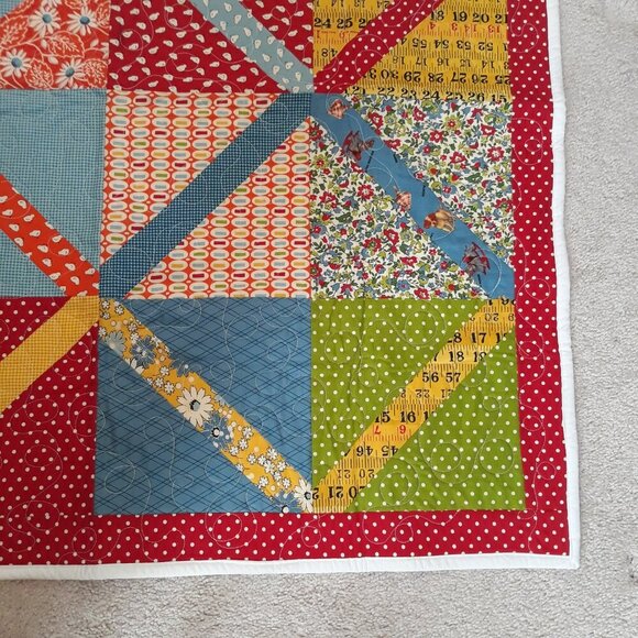 Handmade 36" Square Floral Polka Dot Patchwork Quilt Throw Blanket by Ma Rossi - Picture 5 of 10